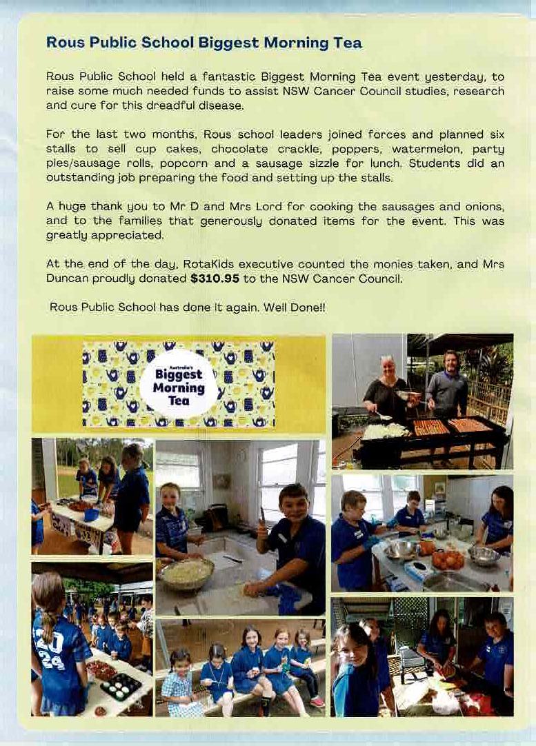Rous Public School Biggest Morning Tea, raising funds for the Cancer Council